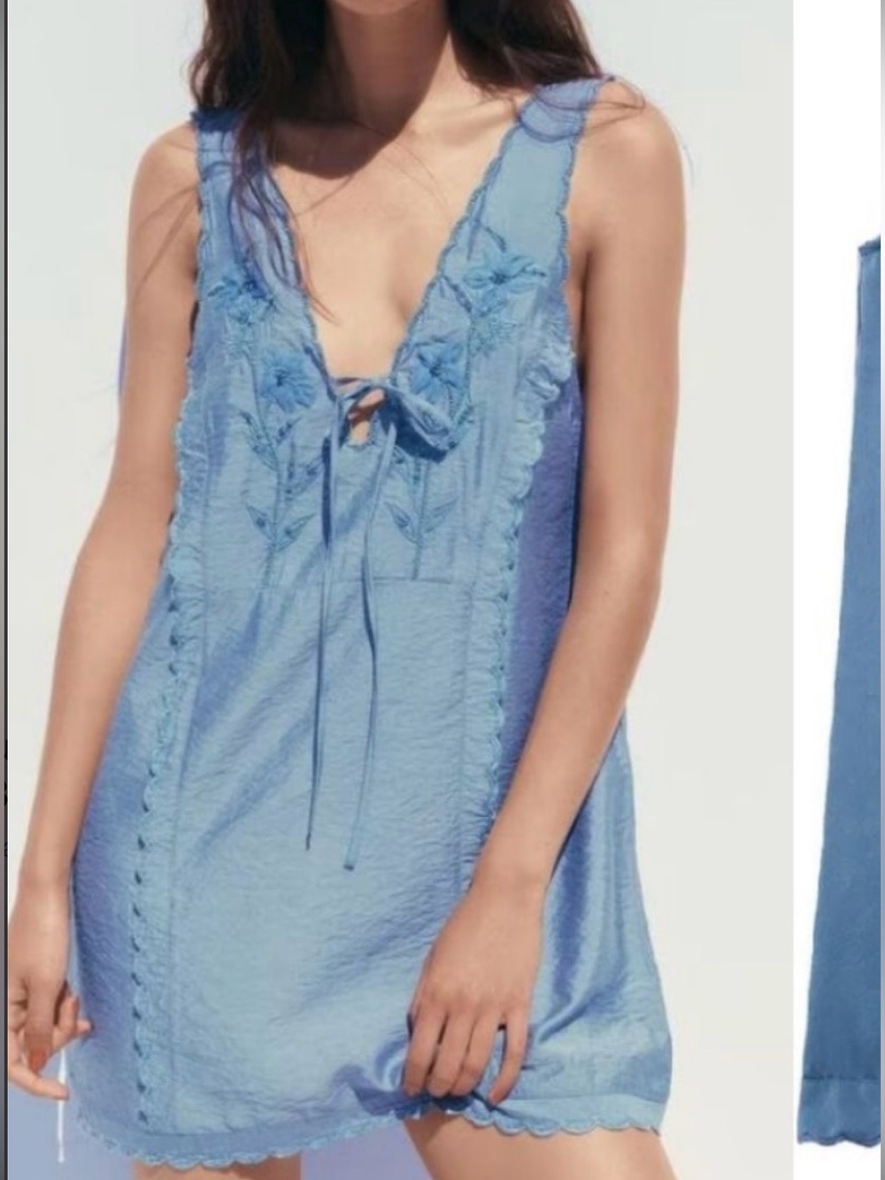Blue Embroidered Tie-Front Sundress